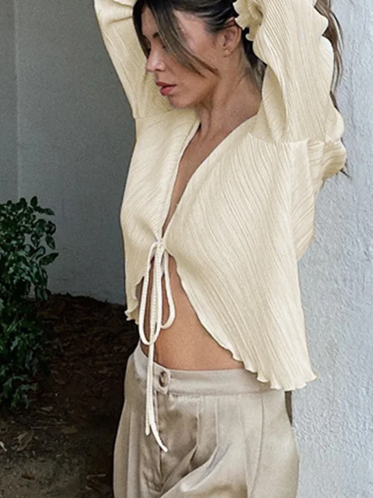 Женские Плиссированные простые рубашки сезон весна-осень 2025 шикарные кардиганы