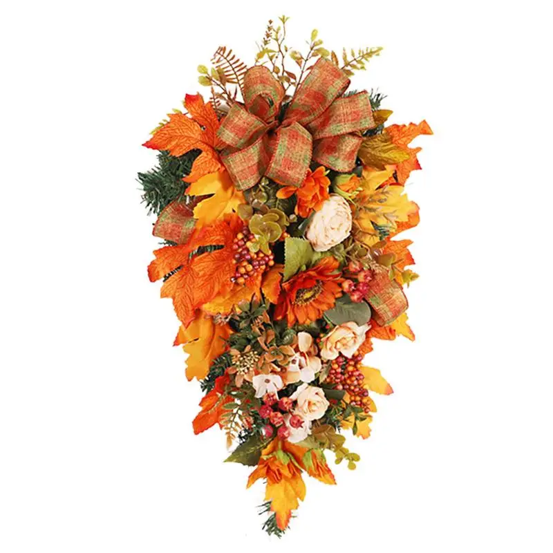 

Кленовый лист, дверная вешалка, Осенний искусственный цветок, венок, искусственная гирлянда, подвесная имитация вверх дном, для улицы