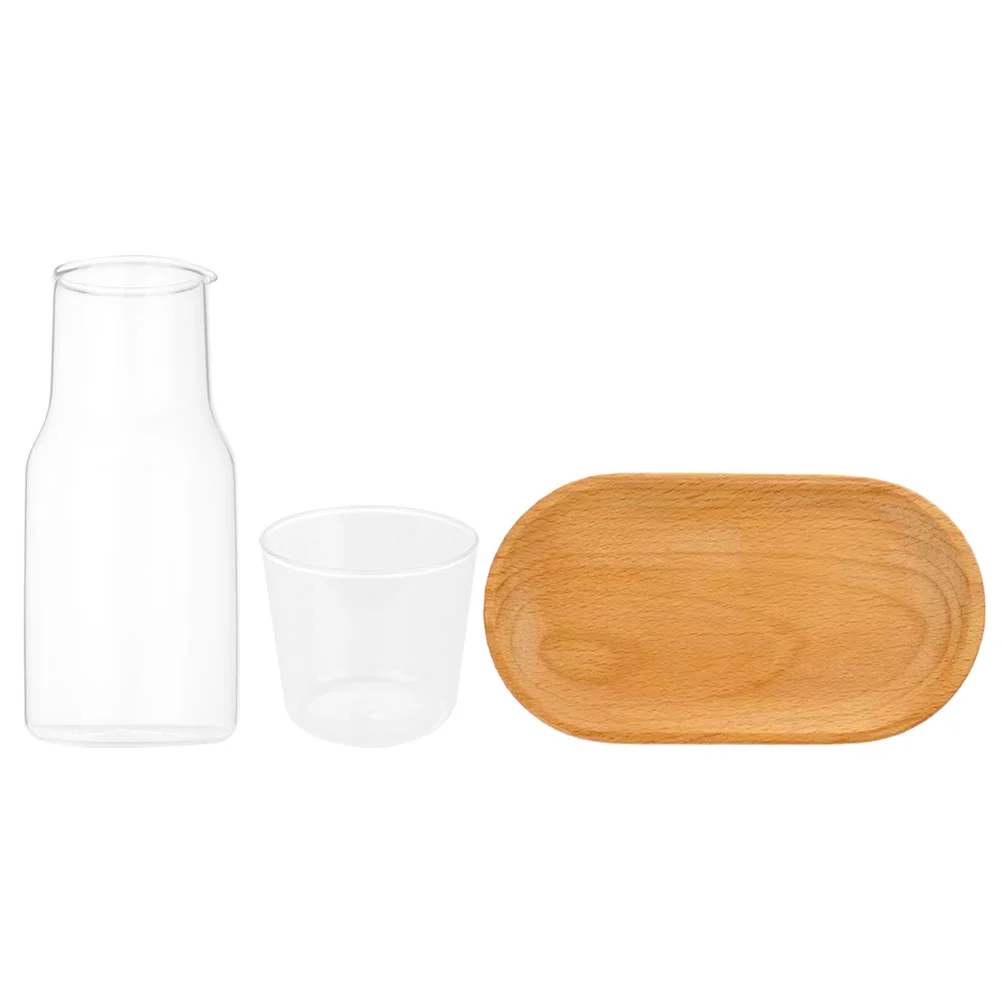 

Drinking Water Bottle One Person Milk Holder Decanter Carafe Juice Glass Multifunction Bedside Wood Table Top