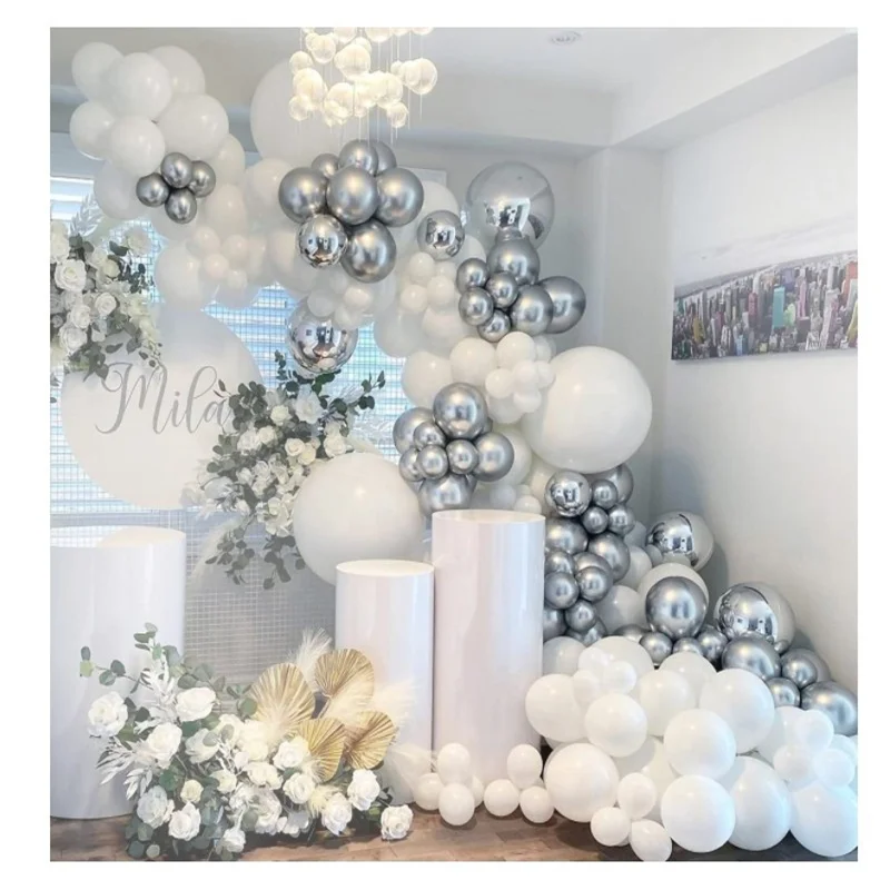 

White Silver 4D Metallic Balloon Arch Garland Kit Wedding Baby Shower 30th Birthday Anniversary Bachelorette Party Decoration