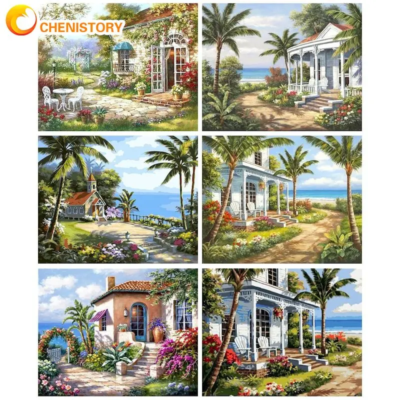 

CHENISTORY Modern Painting By Numbers Picture By Numbers Seaside House Acrylic Paint Wall Decoration DIY Gift For Adults