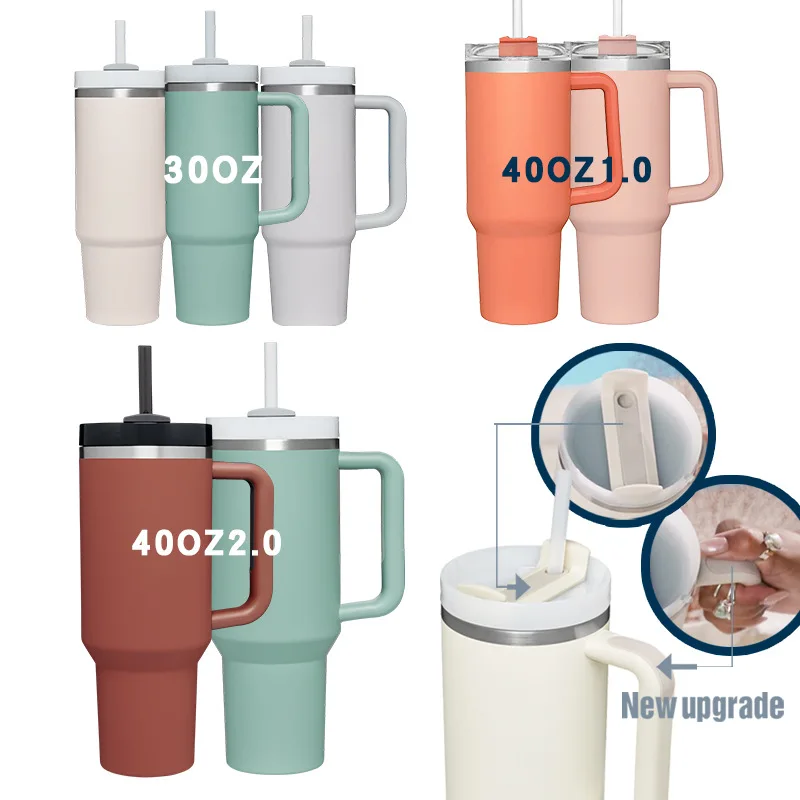 

Keep cool 40oz handle high capacity stainless steel coffee mug travel tumbler cup thermostat Thermos flask with straws