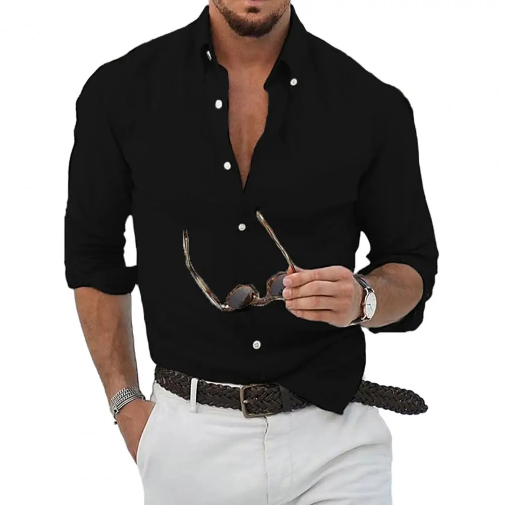 

Men Lapel Shirt Slim Fit Men's Lapel Long Sleeve Shirt Solid Color Single Breasted Workwear for Casual Simple Style Men
