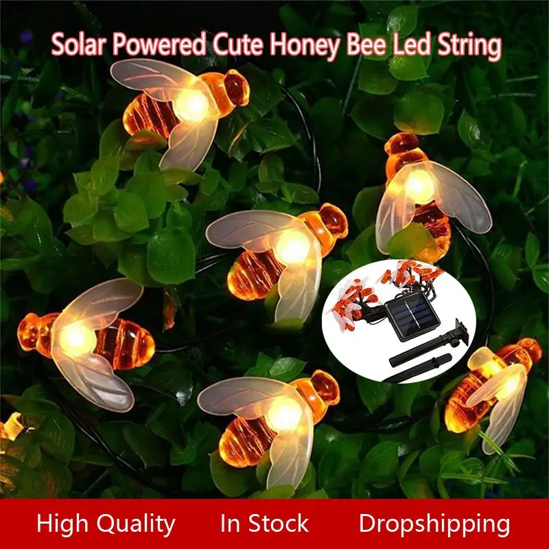 

New Solar Powered Cute Honey Bee Led String Fairy Light 20leds 50leds Bee Outdoor Garden Fence Patio Christmas Garland Lights