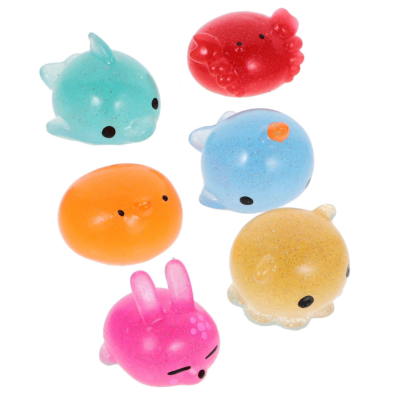 

6pcs Cute Animal Squeeze Toys Glitter Animal Squishy Toy Cute Stress Sensory Toy Fidget Anxiety Relief Toy