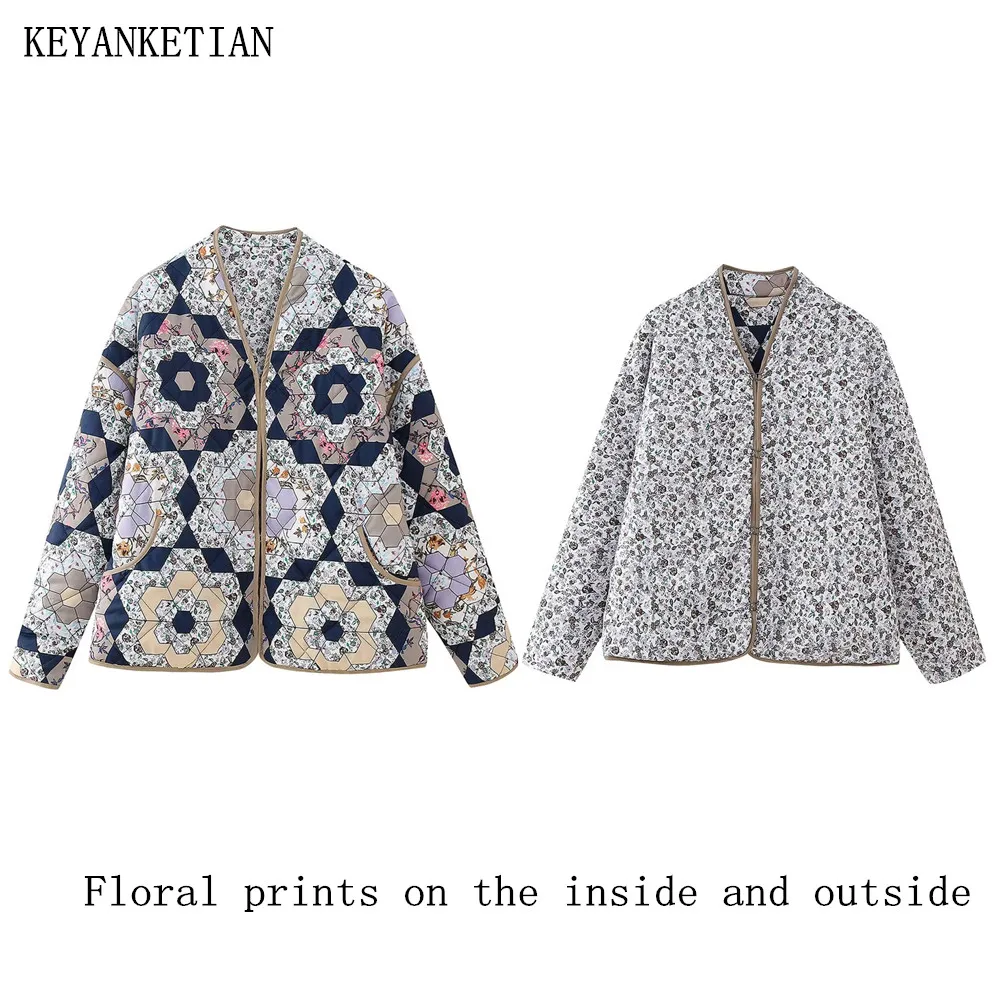

Куртка KEYANKETIAN женская с хлопковой подкладкой, однобортная верхняя одежда с принтом внутри, в винтажном национальном стиле, Осень-зима