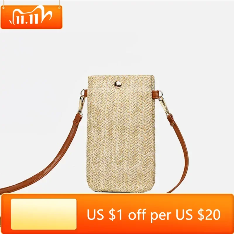 

Fashion Woven Straw Ladies Crossbody Messenger Bag Summer Bohemia Beach Rattan Shoulder Pack Small Solid Mobile Phone Coin Purse