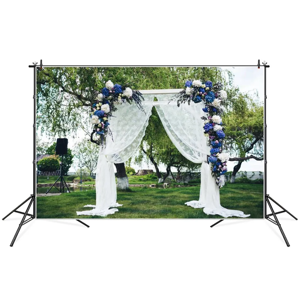 

Garden Wedding Photography Backgrounds Park Trees Lake Pure White Curtain Decor Party Ceremony Portrait Photographic Backdrops