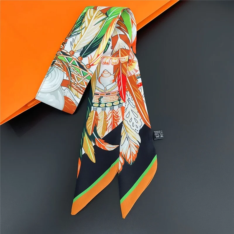 Luxury Small Long Silk Scarf Lucky Hairband Women Fashion Tie Hair Ribbon Headdress Handle Bag Band Narrow Ribbon Headband