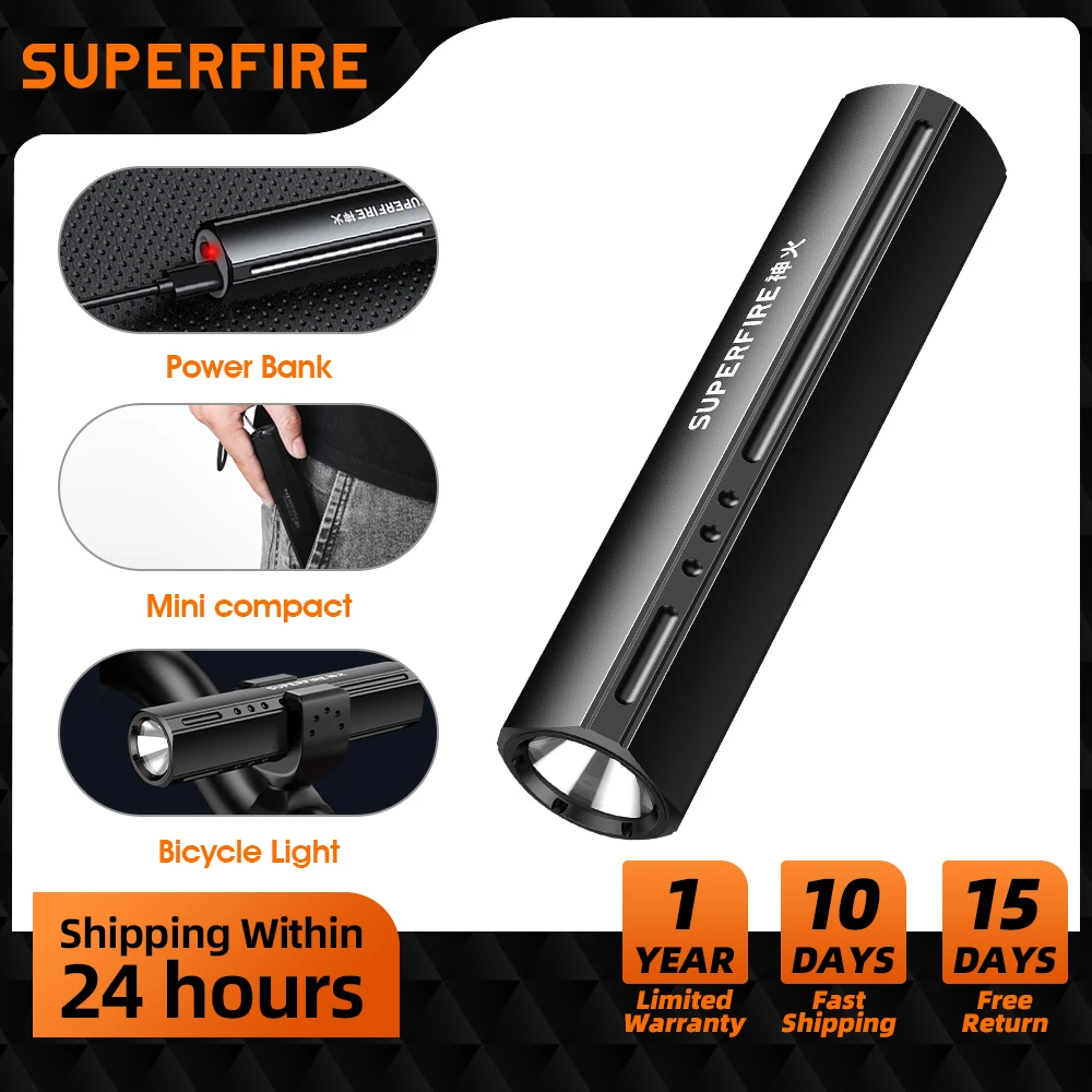 SUPERFIRE MINI Rechargeable LED Flashlight Lamp USB C Waterproof Torch Bicycle Flash Light Lantern Bicycle Accessories