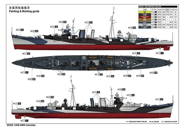 Фото Конструктор Trumpeter 05363: Модель лёгкого крейсера класса C HMS Colombo в масштабе 1:350, пластиковый набор для сборки №3