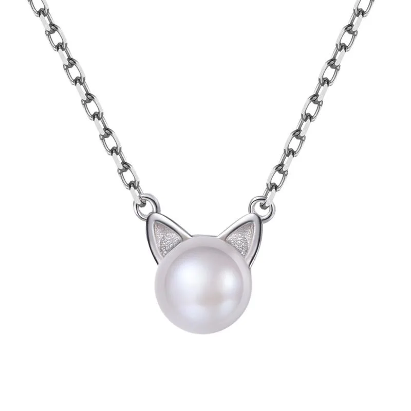 

Dckazz Elegant Imitation Pearls Cute Cat Ear Necklace Pendnat for Women Charm Jewelry Link Chain Necklaces Trendy Accessories