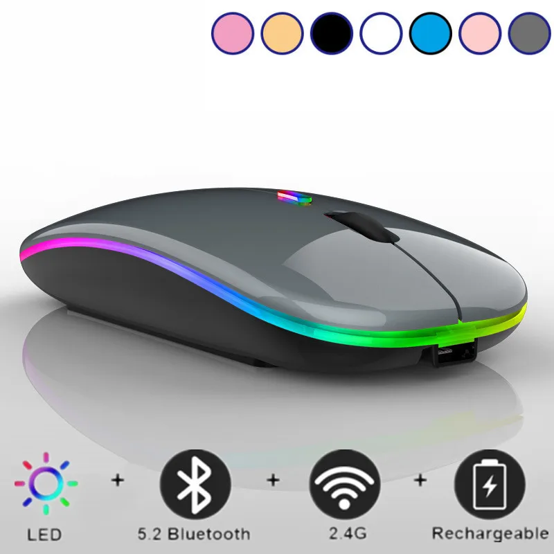 Wireless Mouse Bluetooth-compatible With USB Rechargeable RGB Silent Mouse LED Backlit Ergonomic Gaming Mouse For ipad Laptop PC