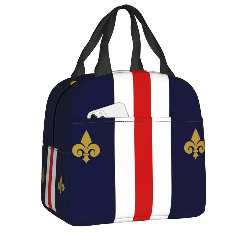 

Fleur De Lis France French Flag Insulated Lunch Bag Fleur-De-Lys Lily Flower Cooler Thermal Lunch Box Office Work School