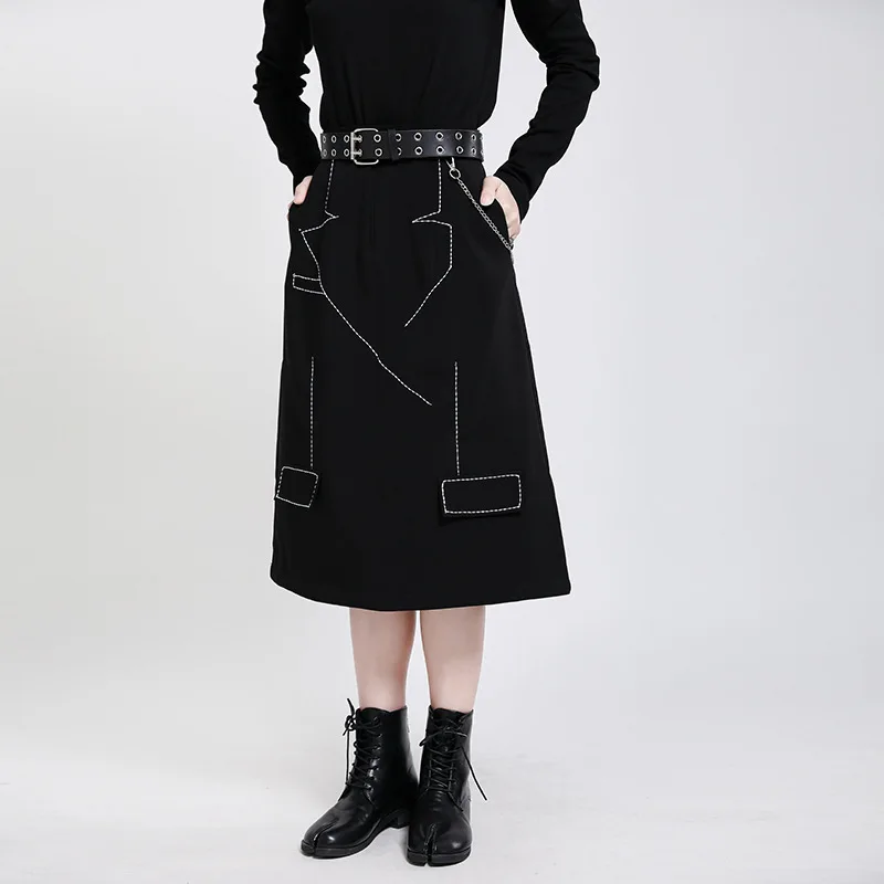 Skirts 2022 Autumn Winter New Irregular Geometric Embroidery A-line Middle Eldest Fashion Versatile High Waist Umbrella Skirts