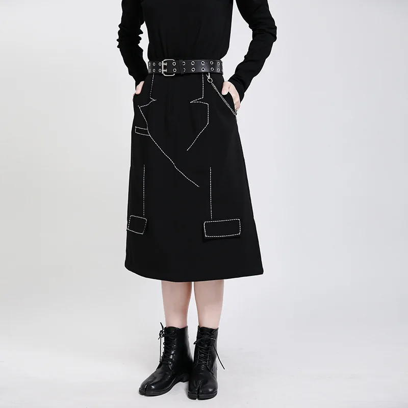 

Skirts 2022 Autumn Winter New Irregular Geometric Embroidery A-line Middle Eldest Fashion Versatile High Waist Umbrella Skirts