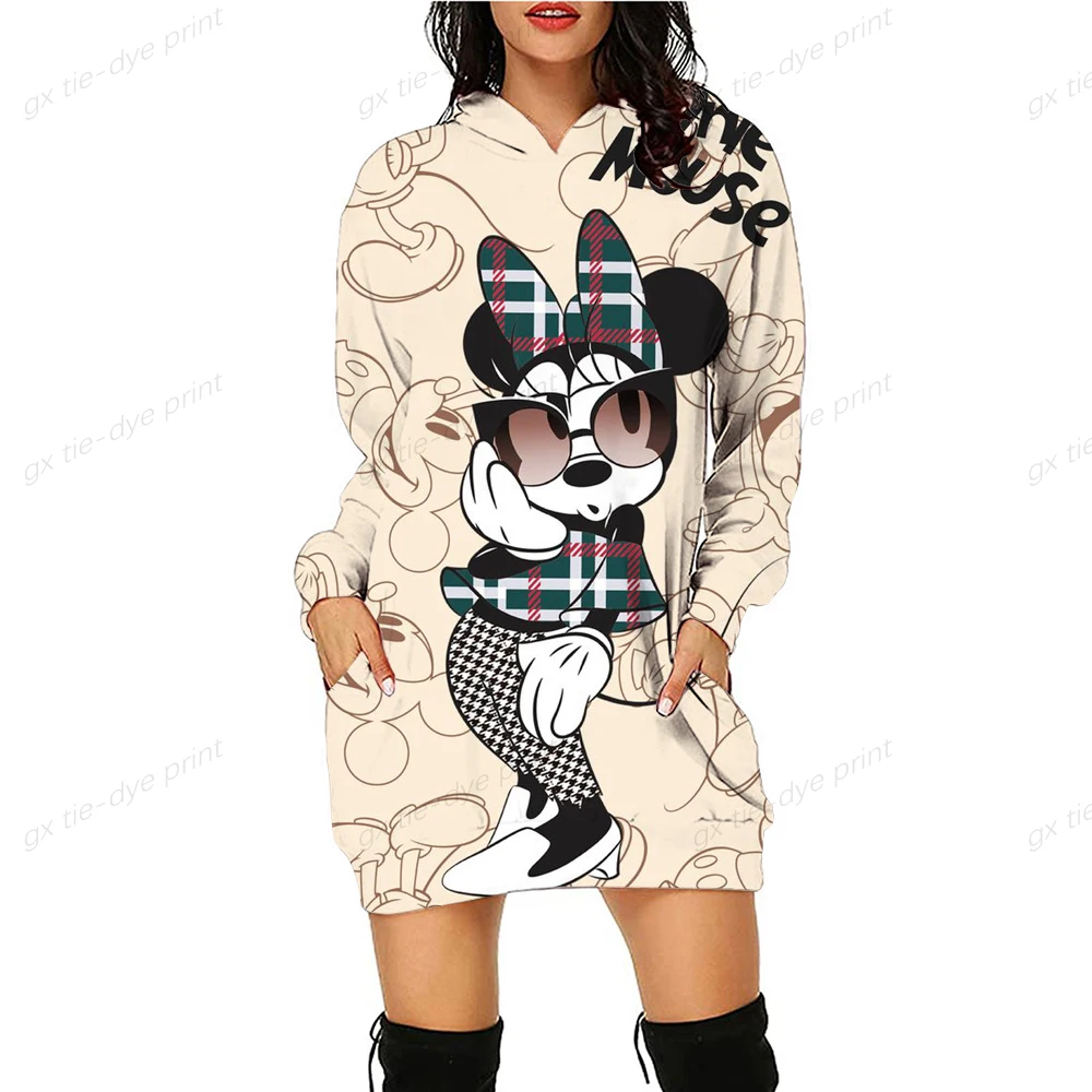 

Autumn Women Hoodies Long Sweatshirts 2022 Disney Minnie Mickey Mouse Fashion 3D Dye Female Sexy Dress Hoodie Tops Causal Coats