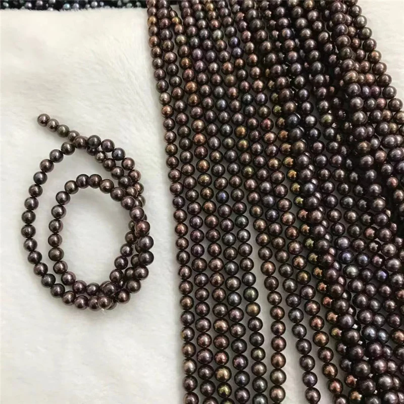 

New natural cultured freshwater black round AAA 5-6MM pearl loose beads 15“