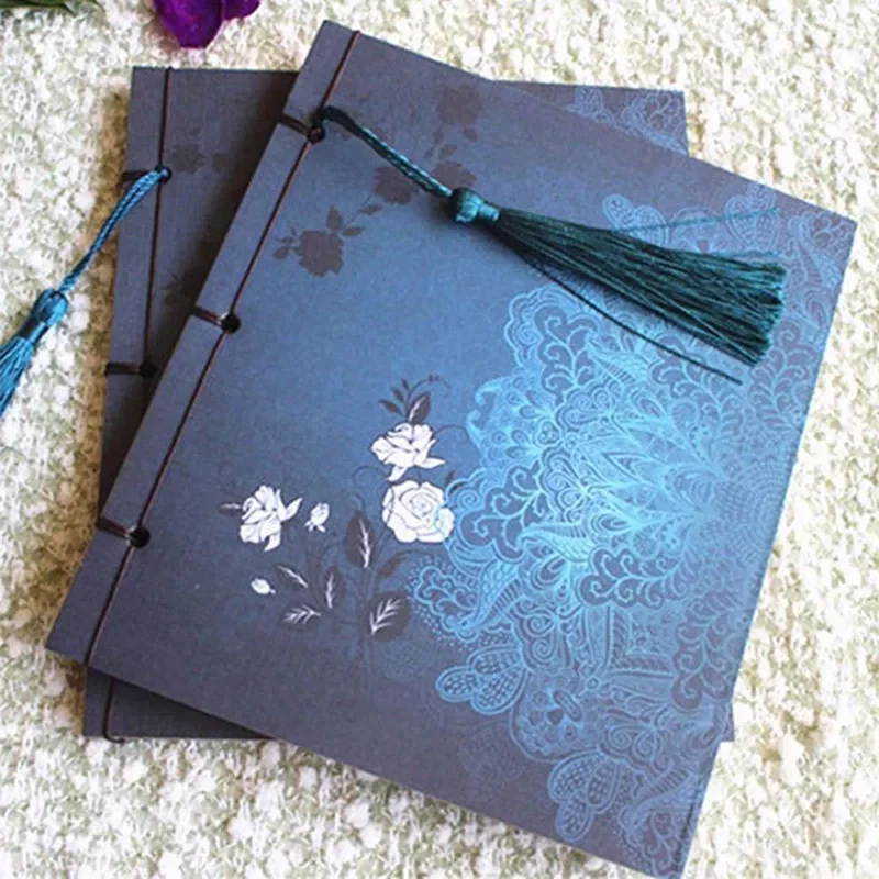 

Chinese Stijl Blauwe Roos Kleur Dagboek Note Book Kwastje Briefpapier Retro Bloem Sketchbook Journal Lege Notebook Chinoiserie