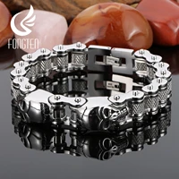 fongten gothic skull head charm bicycle motorcycle chain fashion men bracelet 8 66 inch stainless steel punk jewelry