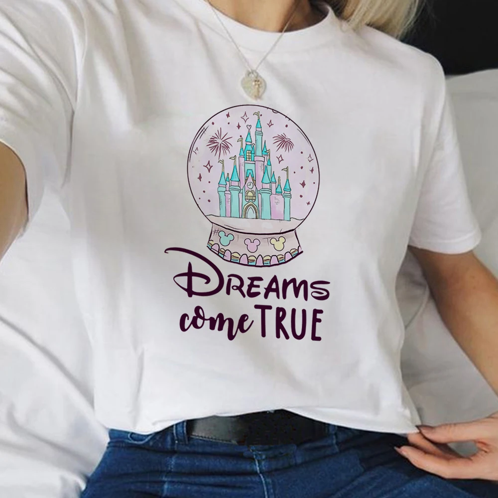 

Disney Dreams Come True T Shirt Women Popualr Style Young Fashion Tops For Ladies Home Casual Short Sleeve Woman T-shirts