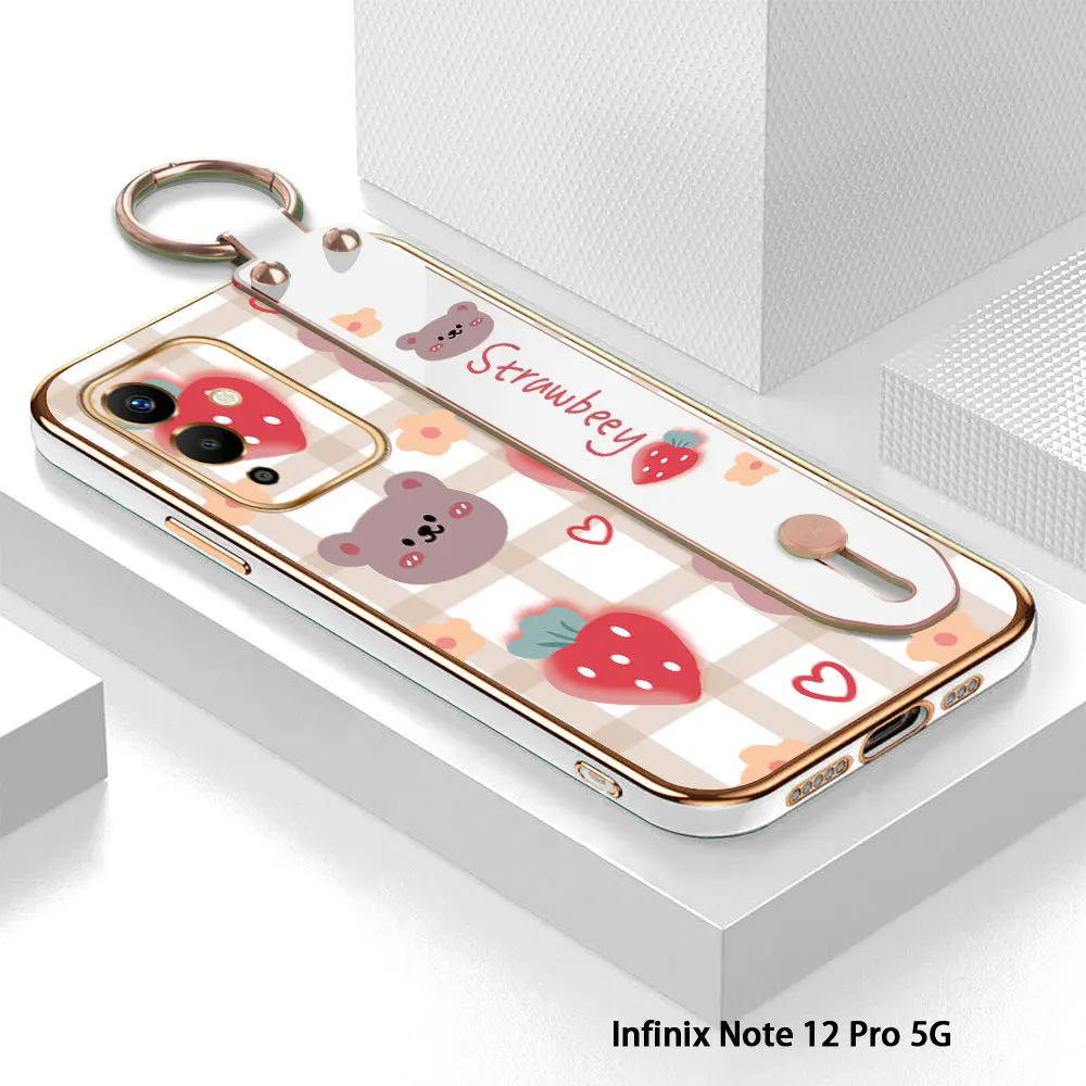 

(With Wristband) For Infinix Note 12 Pro 5G 4G Note12 G88 G96 Strawberry Back Cover Case Luxury Plating TPU Phone Cases