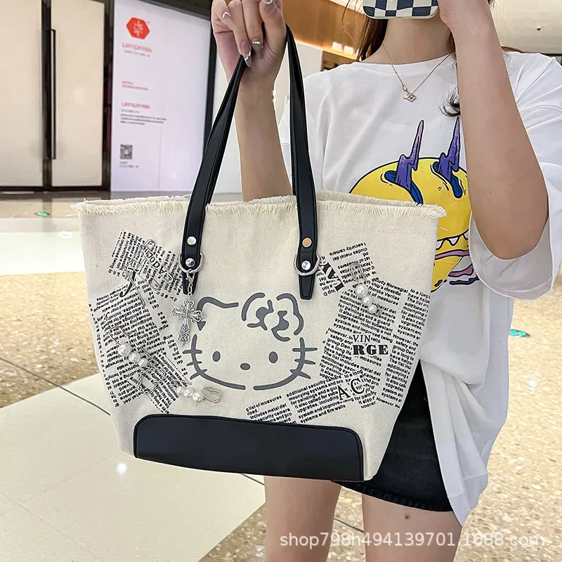 

Sanrio Hello Kitty Cinnamoroll Canvas Bag Cute Cat Pachacco Kuromi Ladies Handbag Simple Fashion Canvas Shoulder Bag Cloth Bag