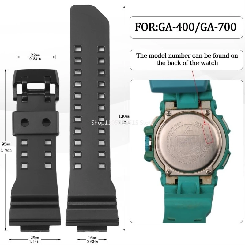 Фото Ремешок для часов из полимерной смолы для Casio GA-400/GA-700, черный резиновый ремешок с серебристой/черной пряжкой + инструмент №2