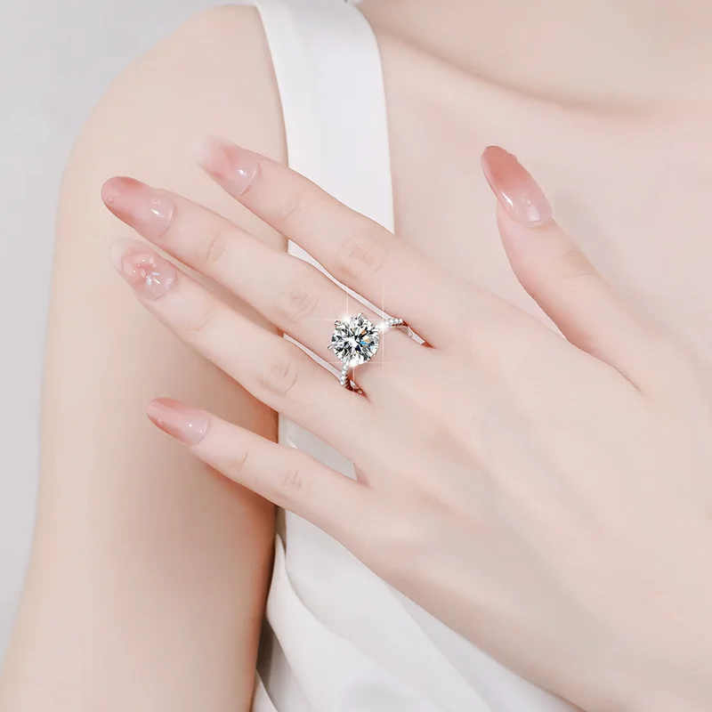 Фото Роскошное классическое обручальное кольцо Yanleyu с 6 когтями, цвет 5CT D, рандомное Женское Обручальное Платиновое ювелирное изделие PT950 №5