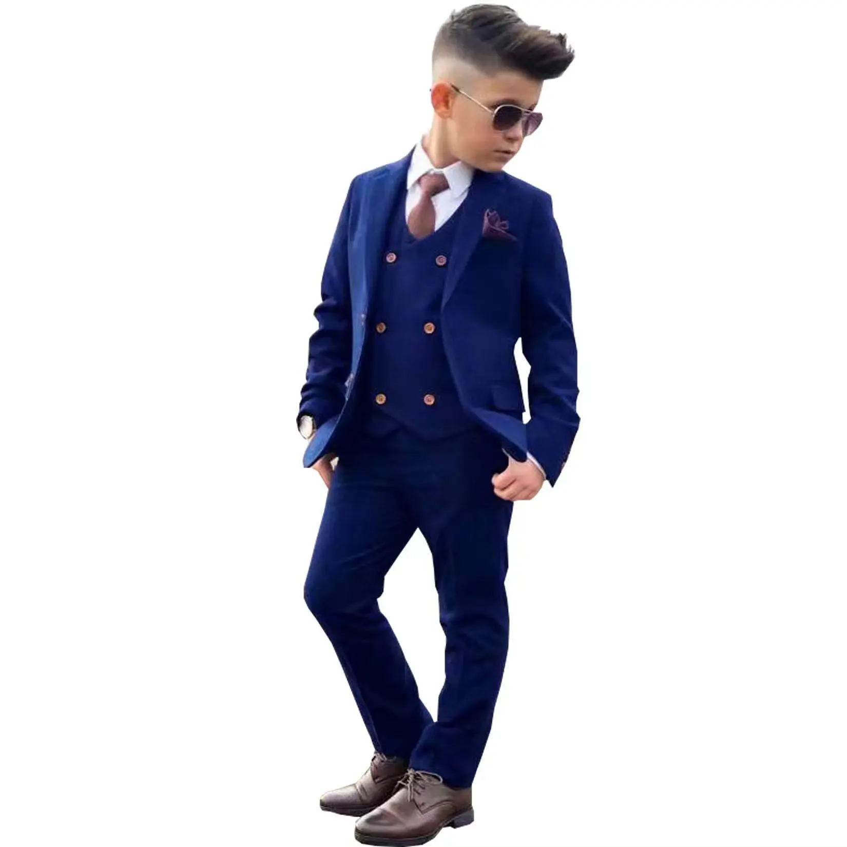 Boy Blazer Set Suit Bouble-Breasted  Peak Lapel Boy Child Wedding Suit Slim Fit Pant Suit 3 PC Boys Clothes 6yrs To 12yrs