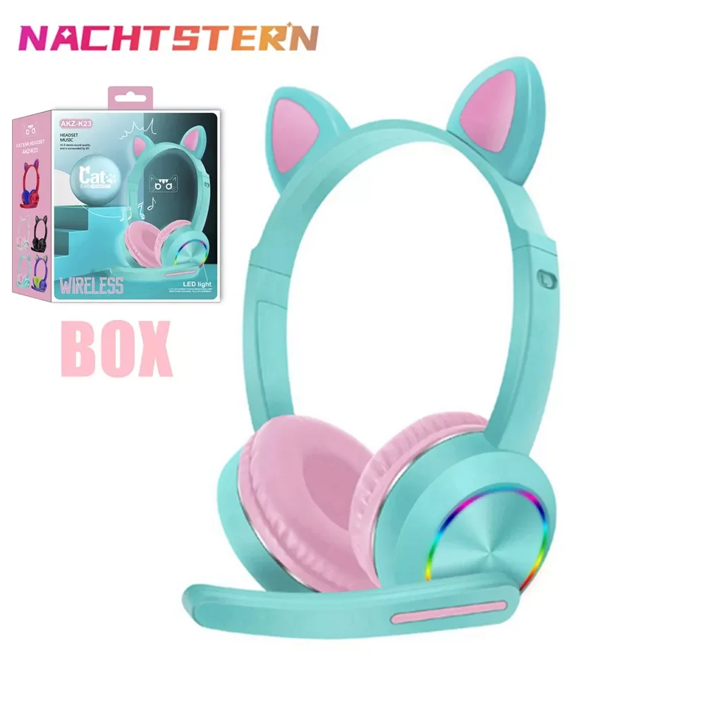 

Cat Ear Wireless Earphones Children Controllable RGB Light Stereo Music Helmet Headsets With Mic Online Learning Headsets Gift