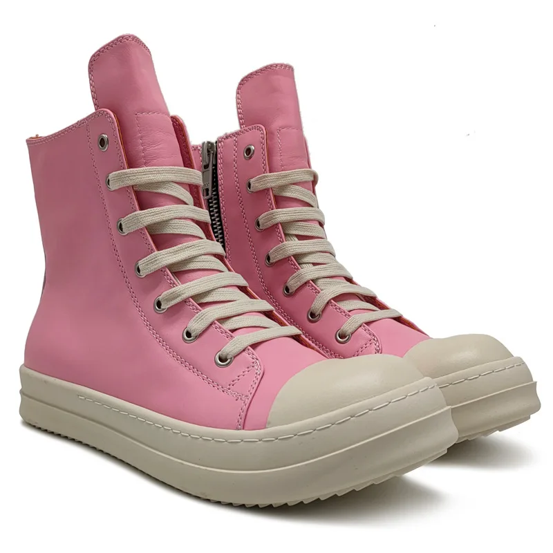 

US 6-12 Men Spring Boots Full Grain Leathe High End Cool Boy Daily Trendy Shoes Pink Big Size