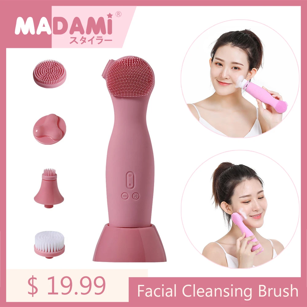 

Силиконовая Очищающая щетка для лица, очищающее средство для лица, отшелушивающий макияж, моющие кисти, ультразвуковая Массажная щетка, наб...