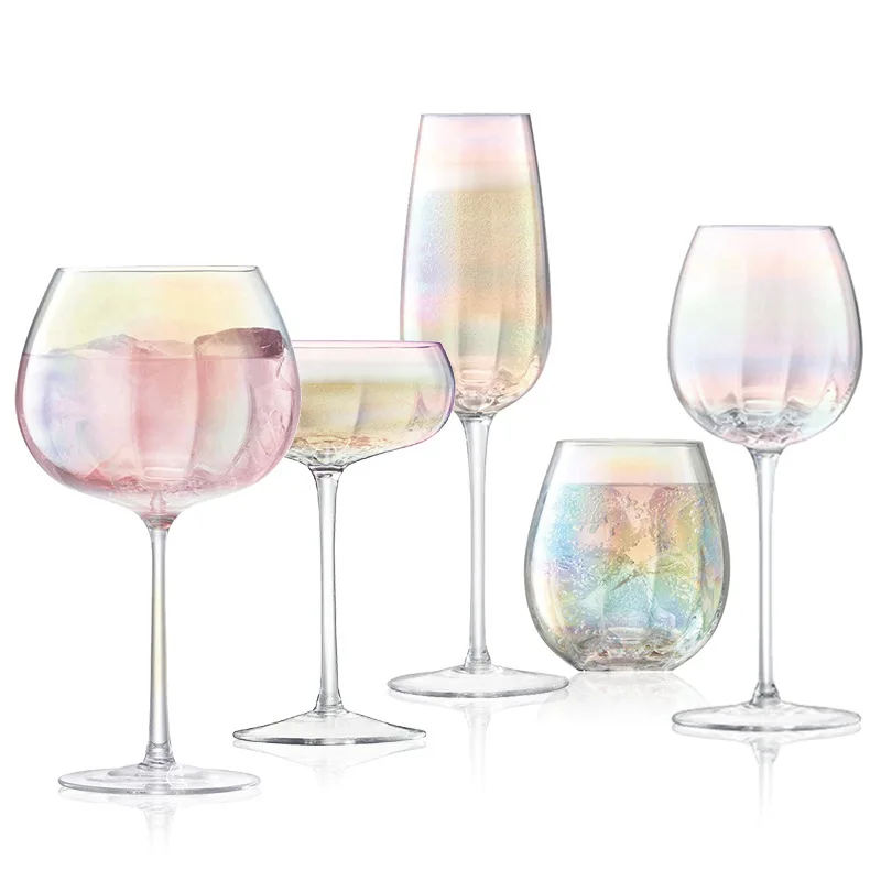 

British Rainbow Wine Glass Cup Household High Foot Cup Colorful Champagne Cup Light Luxury Electroplated Crystal Glass Wine Cup