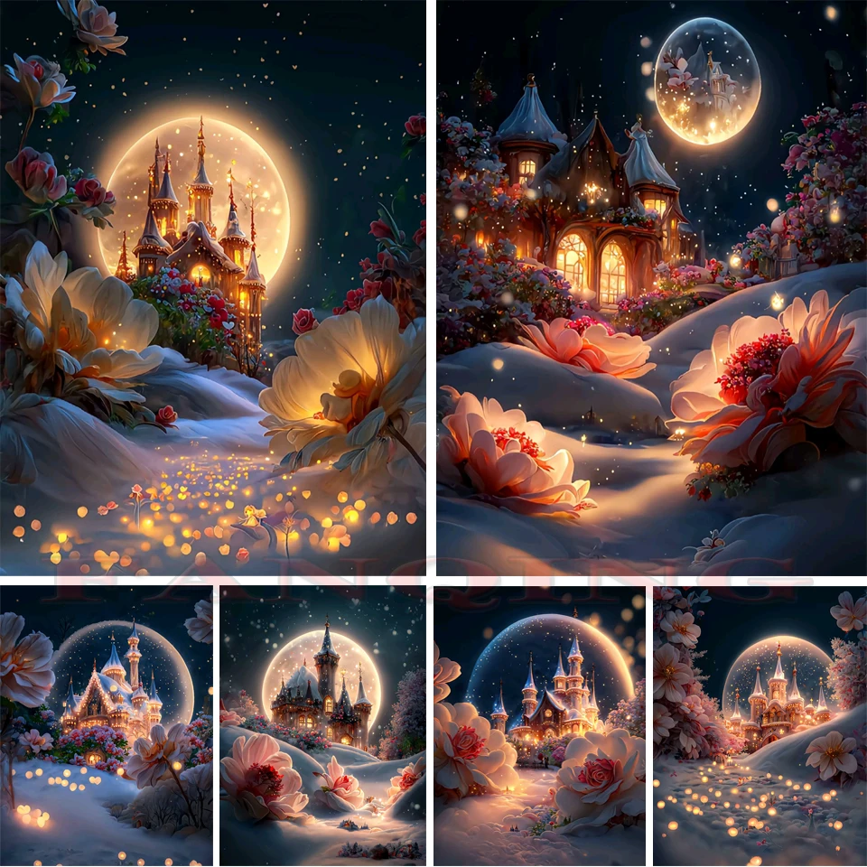 5D алмазная живопись мечта ночник замок полная дрель квадратная круглая вышивка крестиком искусственный пейзаж A19