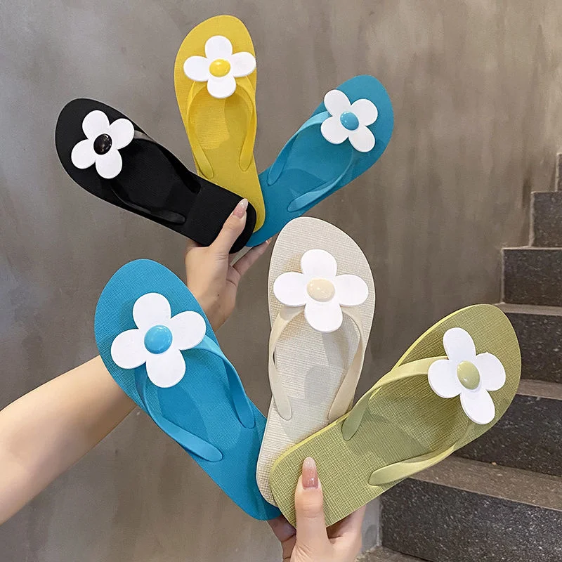 

Summer Flowers Slippers For Women Design Female Flip Flops Flats Slides Anti Slip Ladies Vacation Leisure Beach Shoes