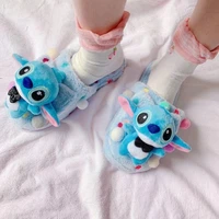 disney stitch slippers winter new cute cartoon plush indoor warm home slippers korean fashion warmth cotton slippers home shoes
