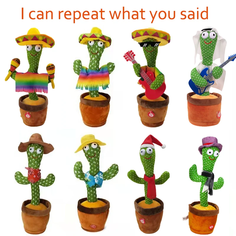 Juguete de felpa con Cactus y altavoz para niños, bailarina parlante, juguete de Cactus que canta en caliente, en maceta