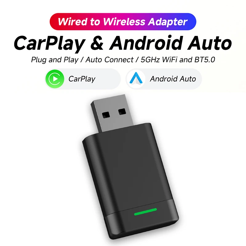 2-в-1 беспроводной автомобильный адаптер Carplay Android проводной к беспроводному Plug and
