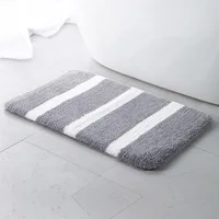 Inyahome Bathroom Rug Bath Mat Non-Slip Soft Shower Rug Plush Microfiber Water Absorbent Thick Shaggy Floor Mats Grey and White