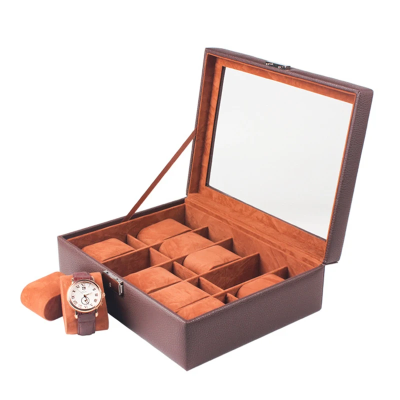 

Роскошная коробка для часов, деревянный Органайзер, мужские коробки для хранения часов, подставка для чехлов, коробка для часов, кожаная чер...