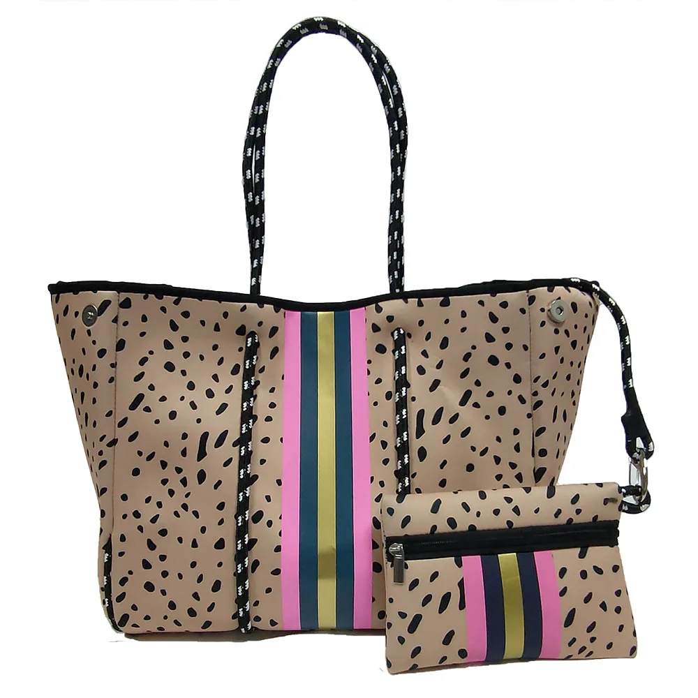 Luxury Women Neoprene Tote Bags With Purse Black Leopard Colorful Prene Totes Overnight Bag For  Travel Beach Totes Cумка Domil1