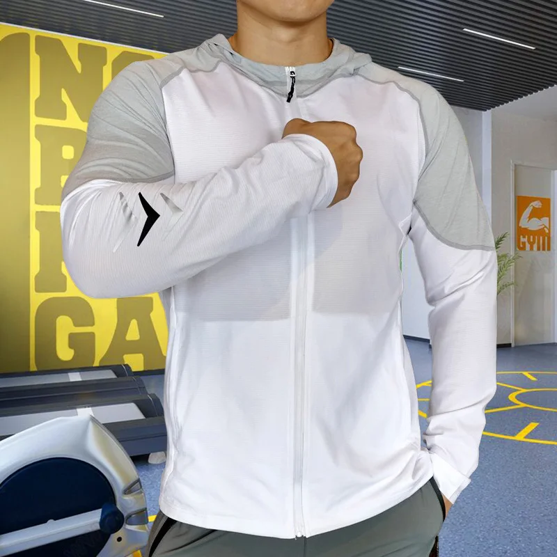 Men Hoodie Sports Coat Quick Drying Workout Running Training Athletics Gym Zipper Casual Jogging Hooded Sweatshirt images - 6
