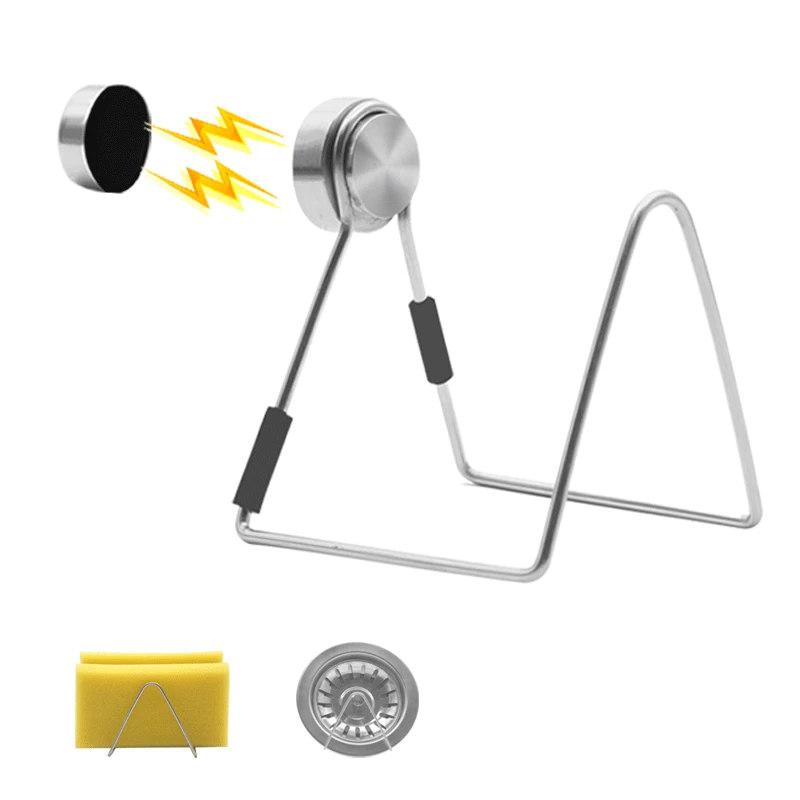

Magnetic Sponge Holder For Kitchen Sink Caddy Stainless Steel With Adhesives Waterproof Quick Drying Kitchen Accessories Durable