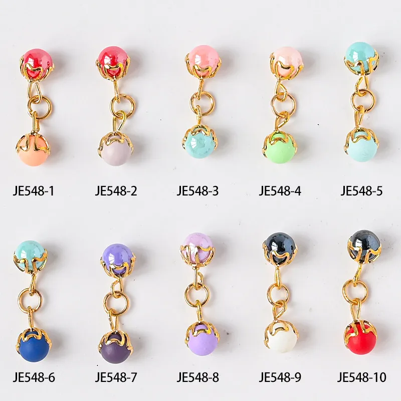 

10pcs Metal Chain Nail Art Charms,Luxury Resin Two-Color Ball Nails Rhinestone Decorations,3D Pendant Chain Buckle Nail Jewelry&