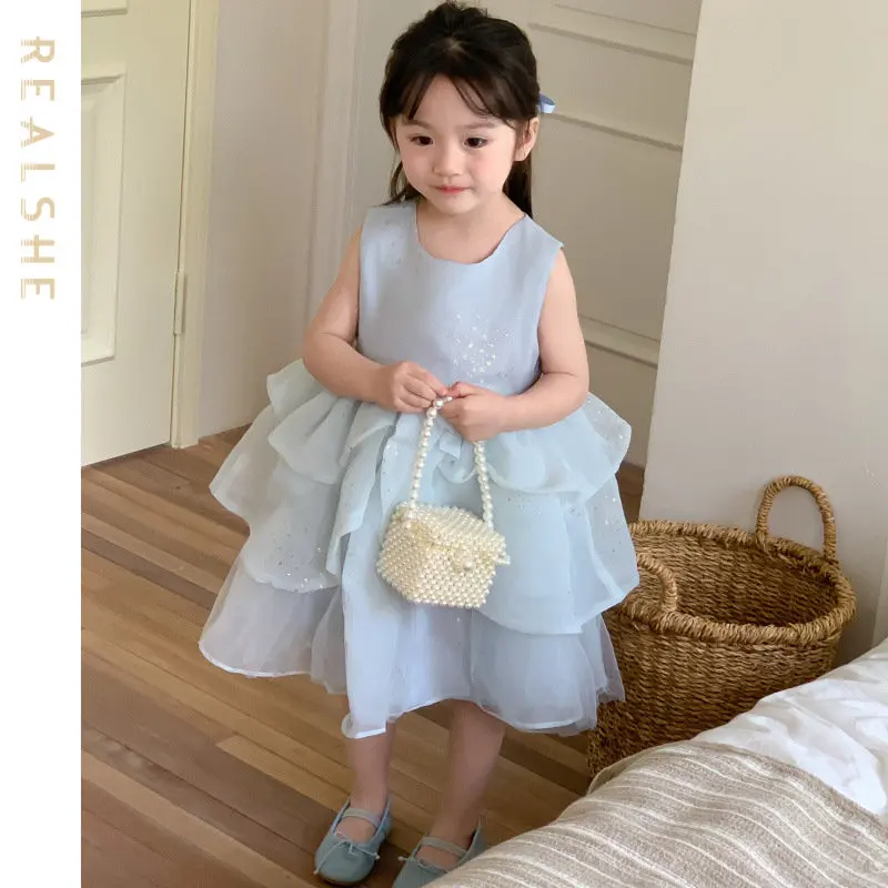 

Summer Girl Dress Birthday Party Princess Dress Children Sleeveless Tulle Girl Wedding Tutu Fluffy Dresses Vestidos