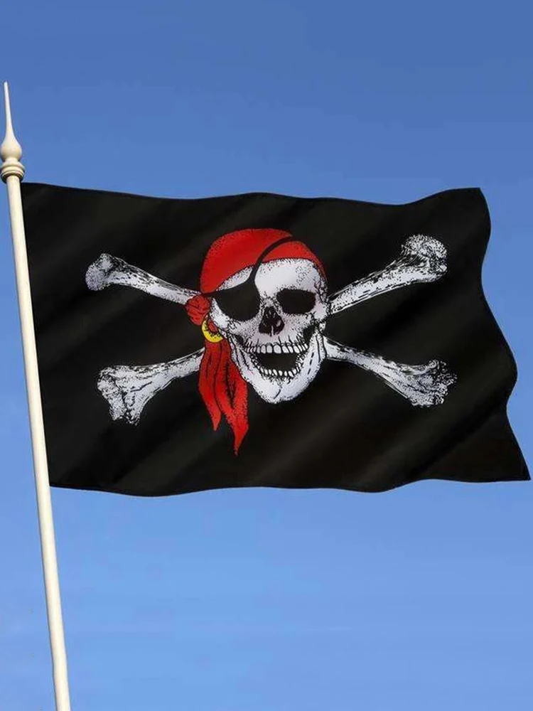 

90*150cm Pirate Flag Cross Crossbones Jolly Roger Skull Pirate Flags Holloween Hanging Party Banner Decoration Flag on The Wall