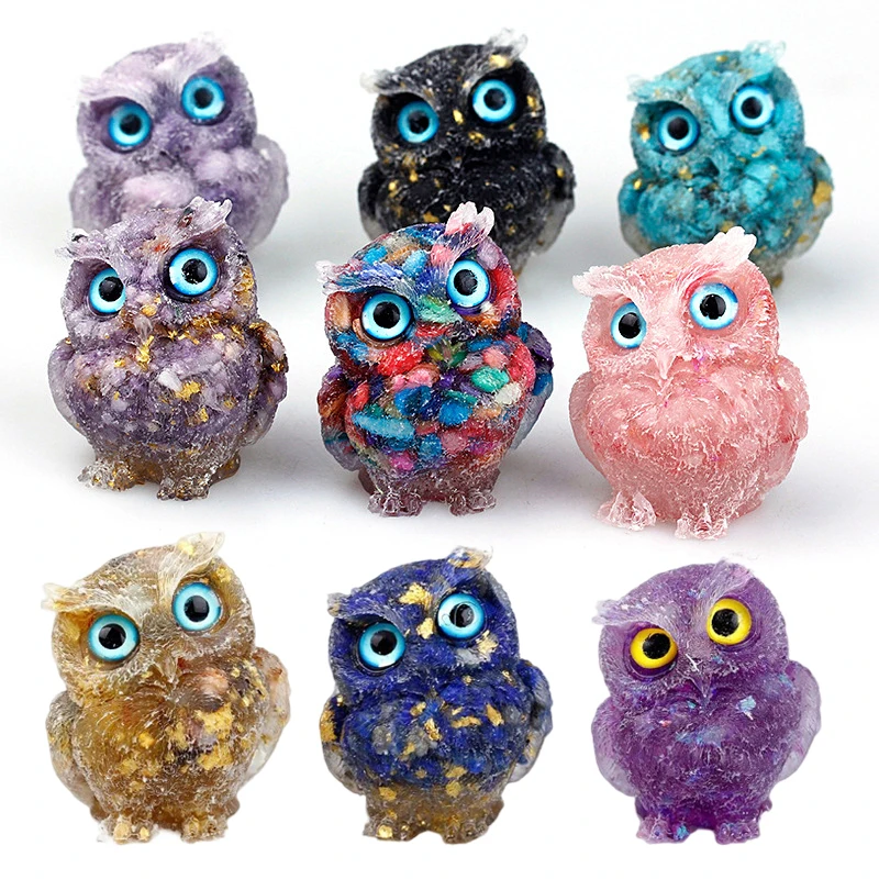 

1Pc Cute Natural Crystal Stone Gravel Owl Animal Crafts Hand Made Small Figurines DIY Resin Table Decor Home Decor Collect Gifts