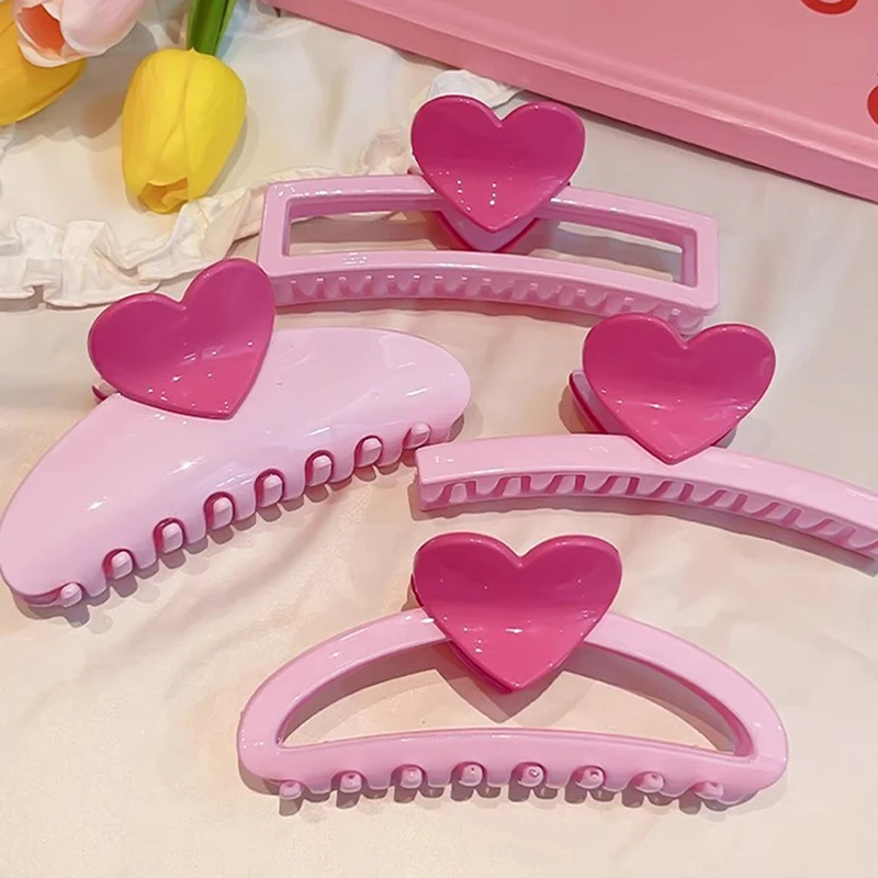 Новые розовые заколки для волос с сердечком большого размера женщин и девочек