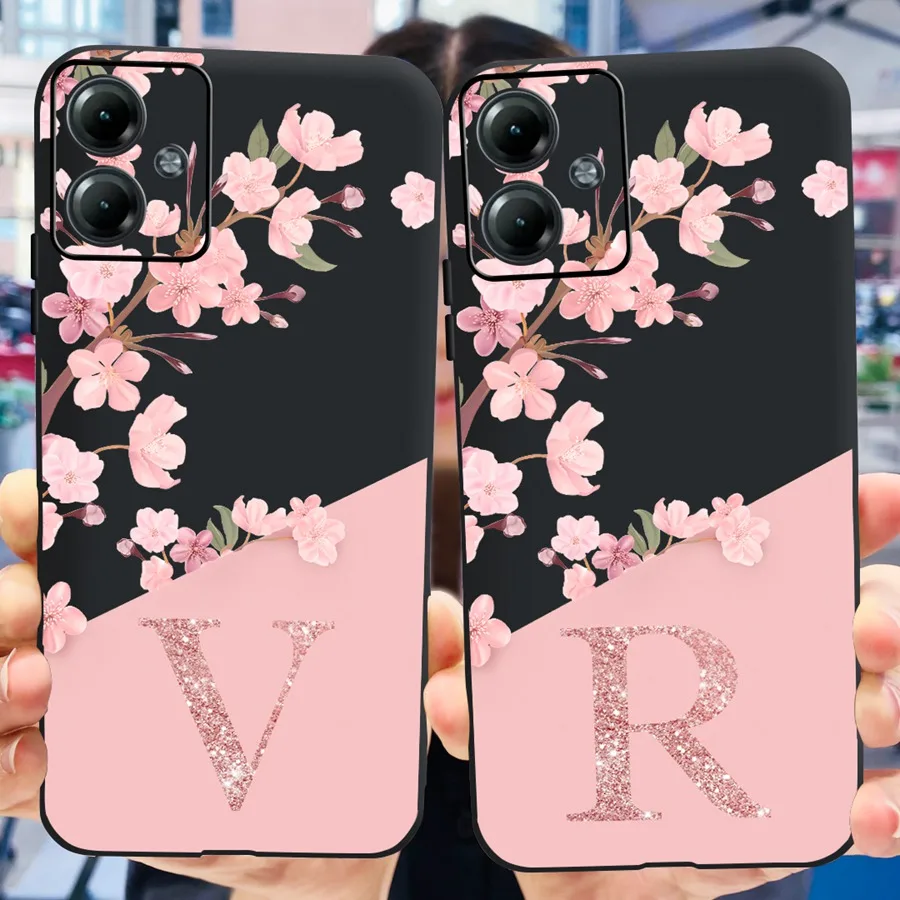 Для Moto G14 G24 G34 Чехол Motog14 Черные буквы Мягкий силиконовый чехол с цветочным